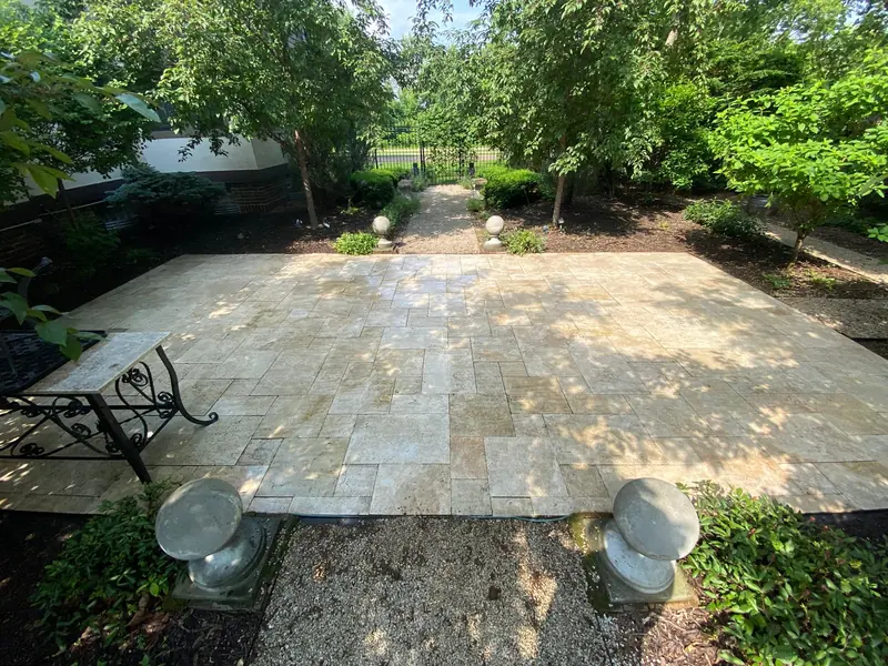 Freshly washed stone patio