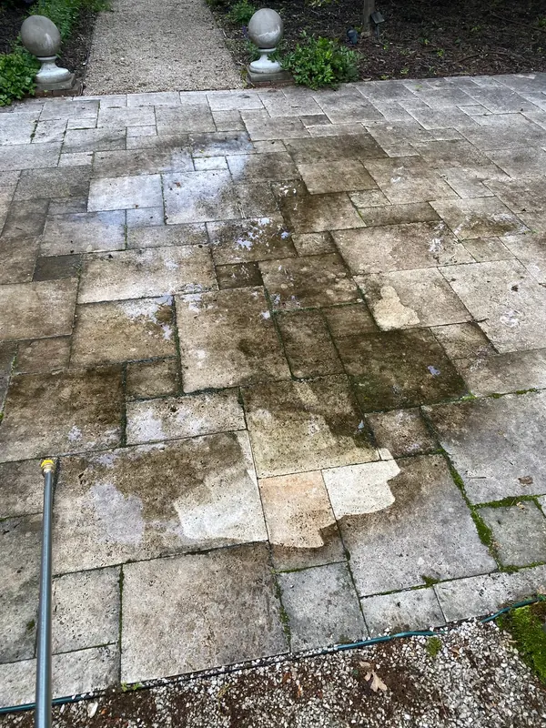 Paver patio, before cleaning